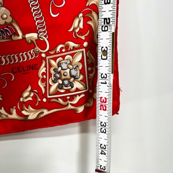 Unused Celine Paris 100% Silk Scarf Satin 34" Horse Red Blue Gold (36 - Picture 15 of 16